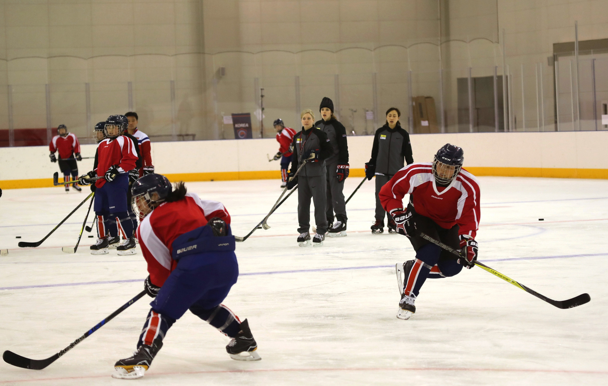 The unified Korean women's ice hockey team trained together for the first time last week ©Getty Images