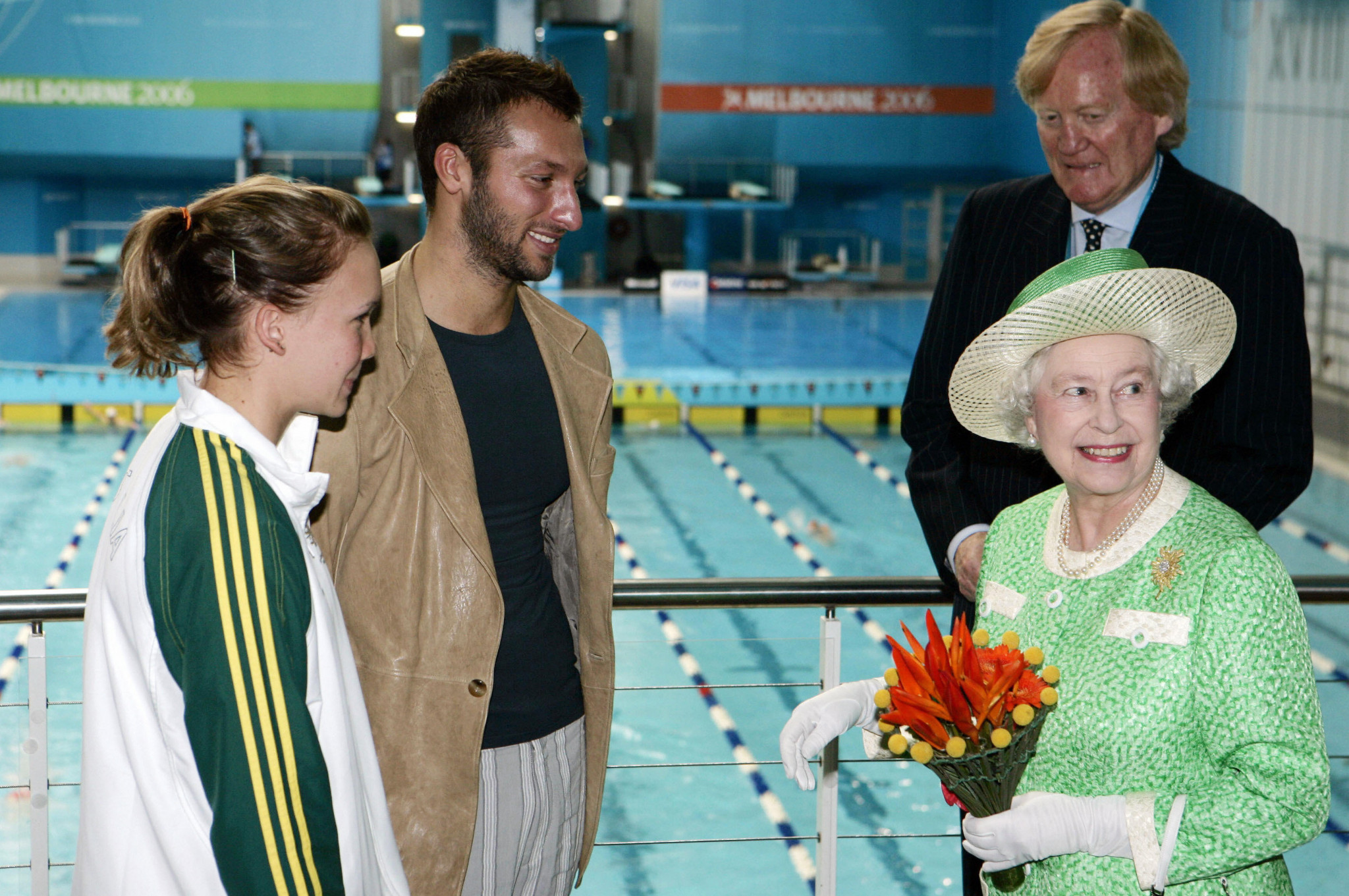 Ron Walker, right, accompanied the Queen during her visit to the 2006 Commonwealth Games in Melbourne ©Getty Images
