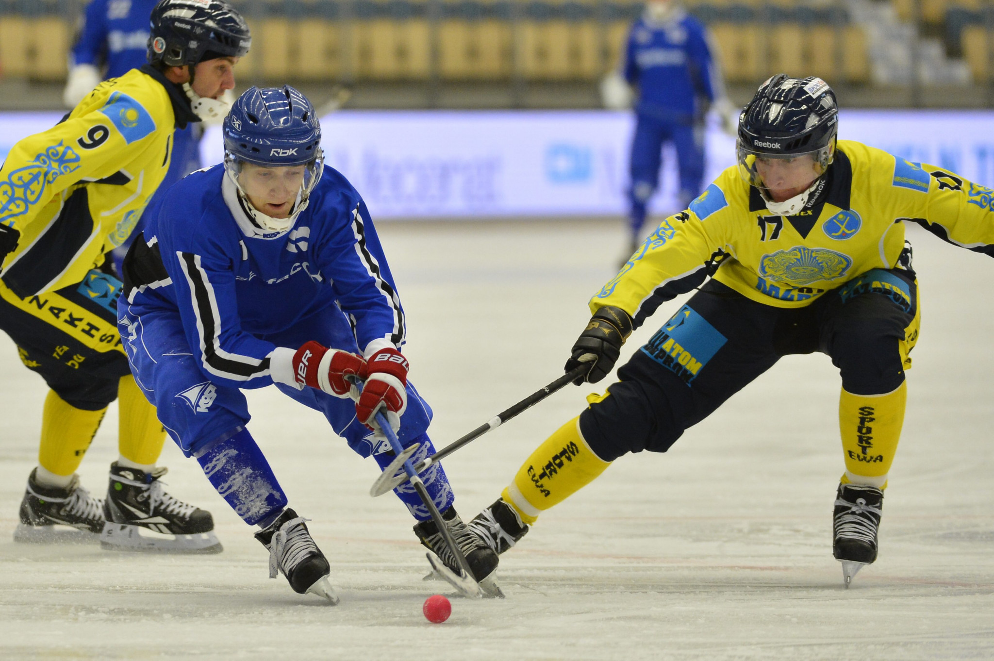 Markus Kumpuoja, pictured in blue at the 2013 World Championship, scored five goals in Finland's quarter-final ©Getty Images