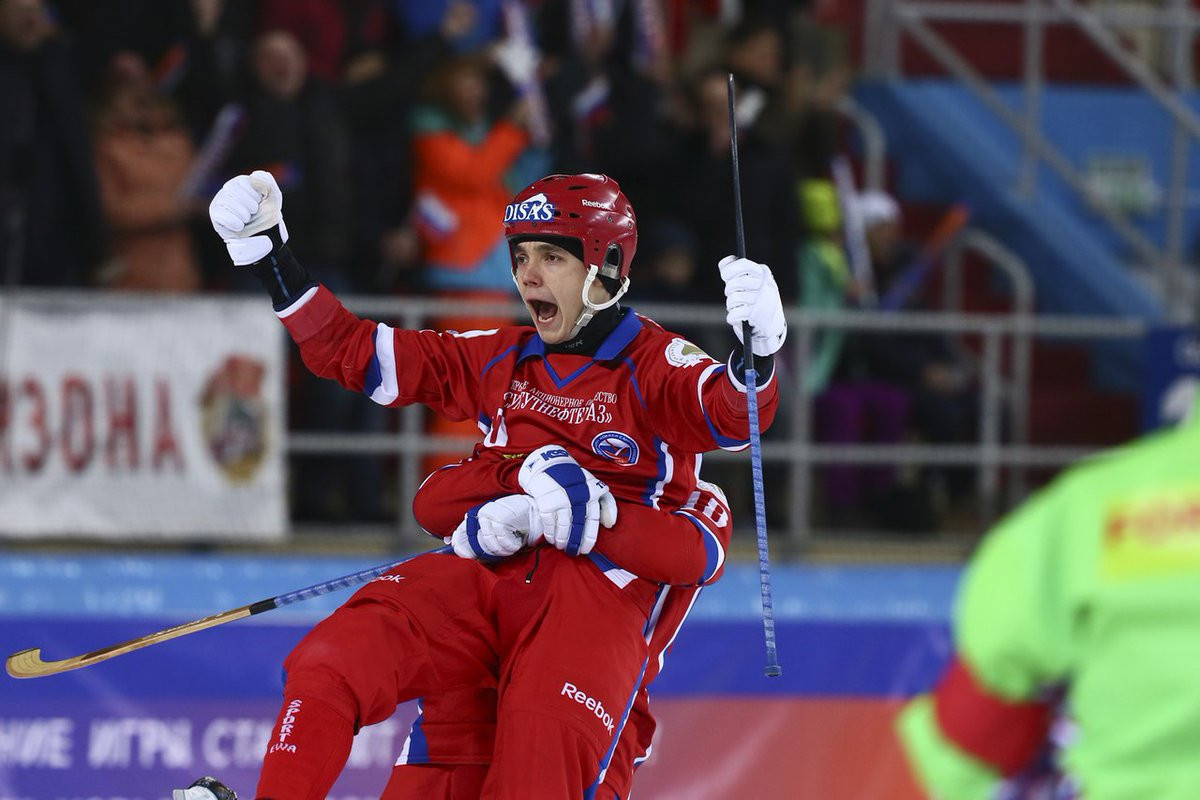 Almaz Mirgazov scored a hat-trick for Russia in the final of the Men's Bandy World Championship ©Twitter