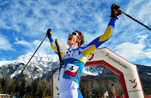 Sweden's Erik Rost paired up with Tove Alexandersson to win the mixed sprint relay at the European Ski Orienteering Championships in Velingrad in Bulgaria ©IOF