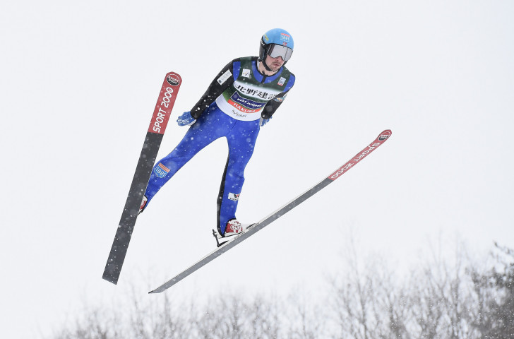 Norway's Jan Schmid en route to victory on the second day of competition in the FIS Nordic Combined World Cup in Hakuba, where he ended the winning run of local hero Akito Watabe ©Getty Images