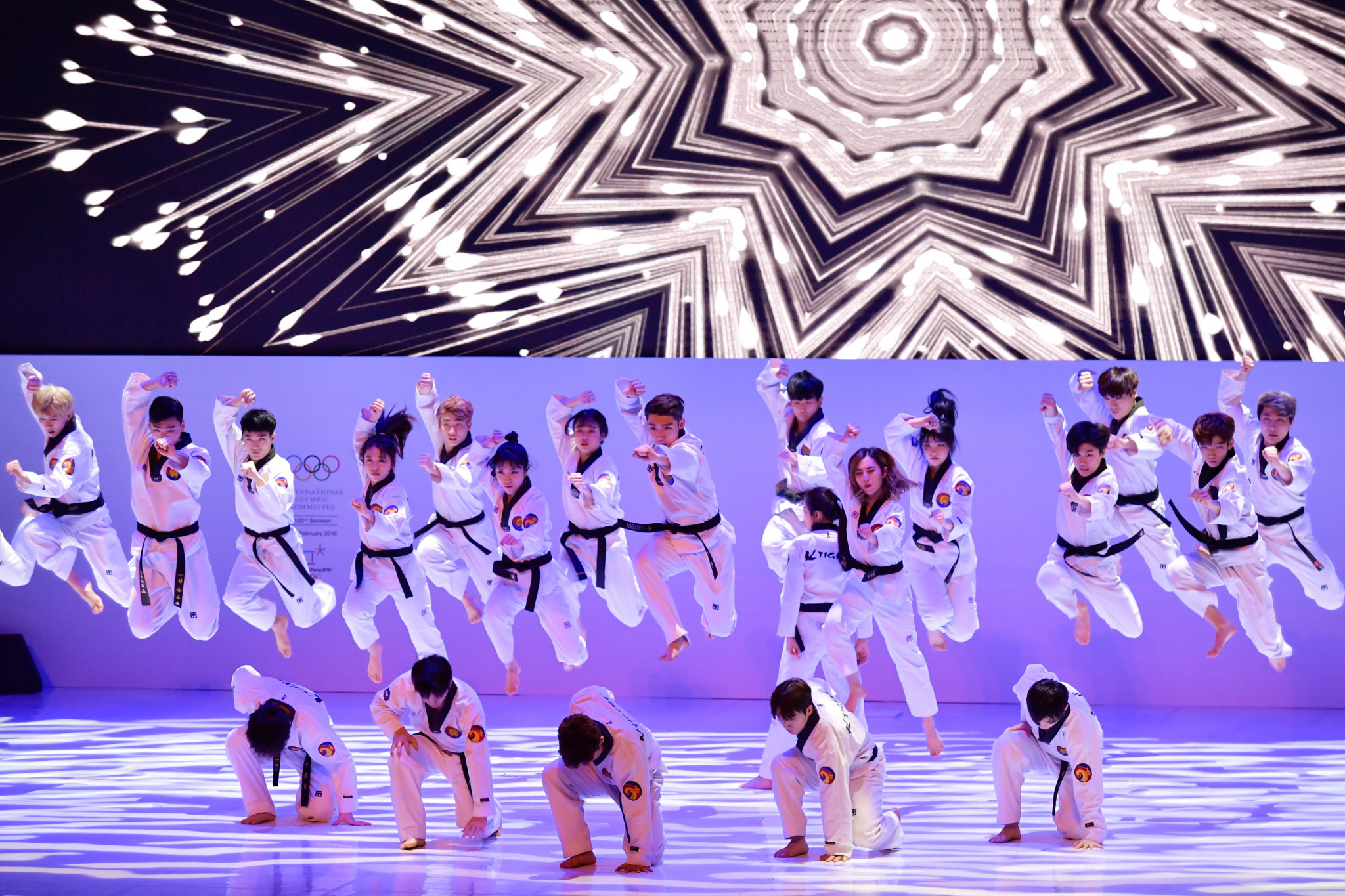 A taekwondo demonstration team perform at the opening of the IOC Session ©Getty Images