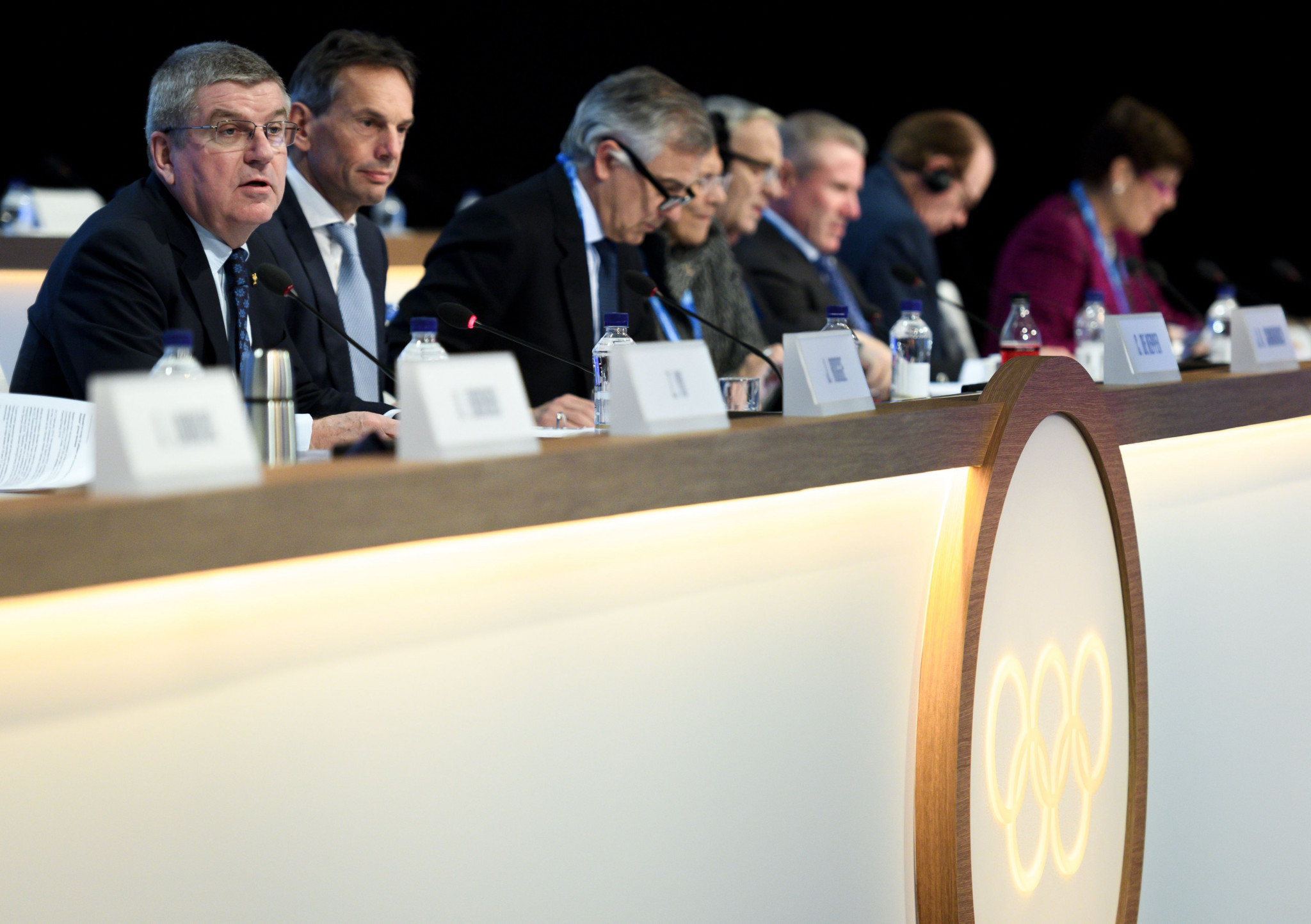Members of the IOC Executive Board sat at the top table during the IOC Session ©Getty Images