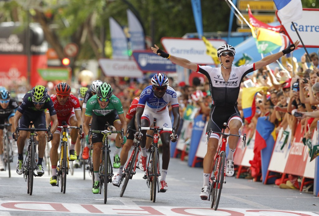  Jasper Stuyven celebrates after winning stage eight of the Vuelta a Espana ©AFP/Getty Images