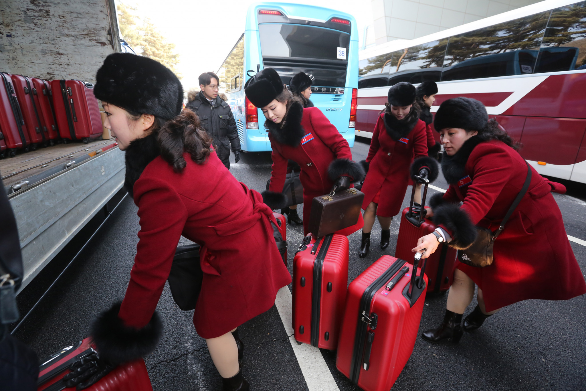 The cheerleaders who arrived over the border today were part of a delegation of 280 from North Korea to support their team during the Winter Olympics at Pyeongchang 2018 ©Getty Images