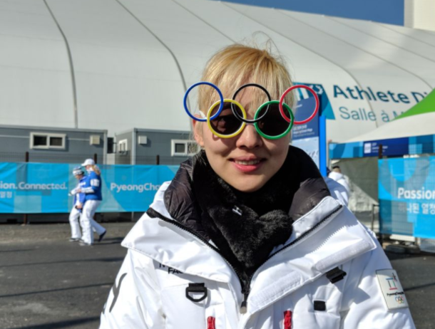 Speed skater Kim Boreum,is pictured embracing the Olympic spirit ©Twitter
