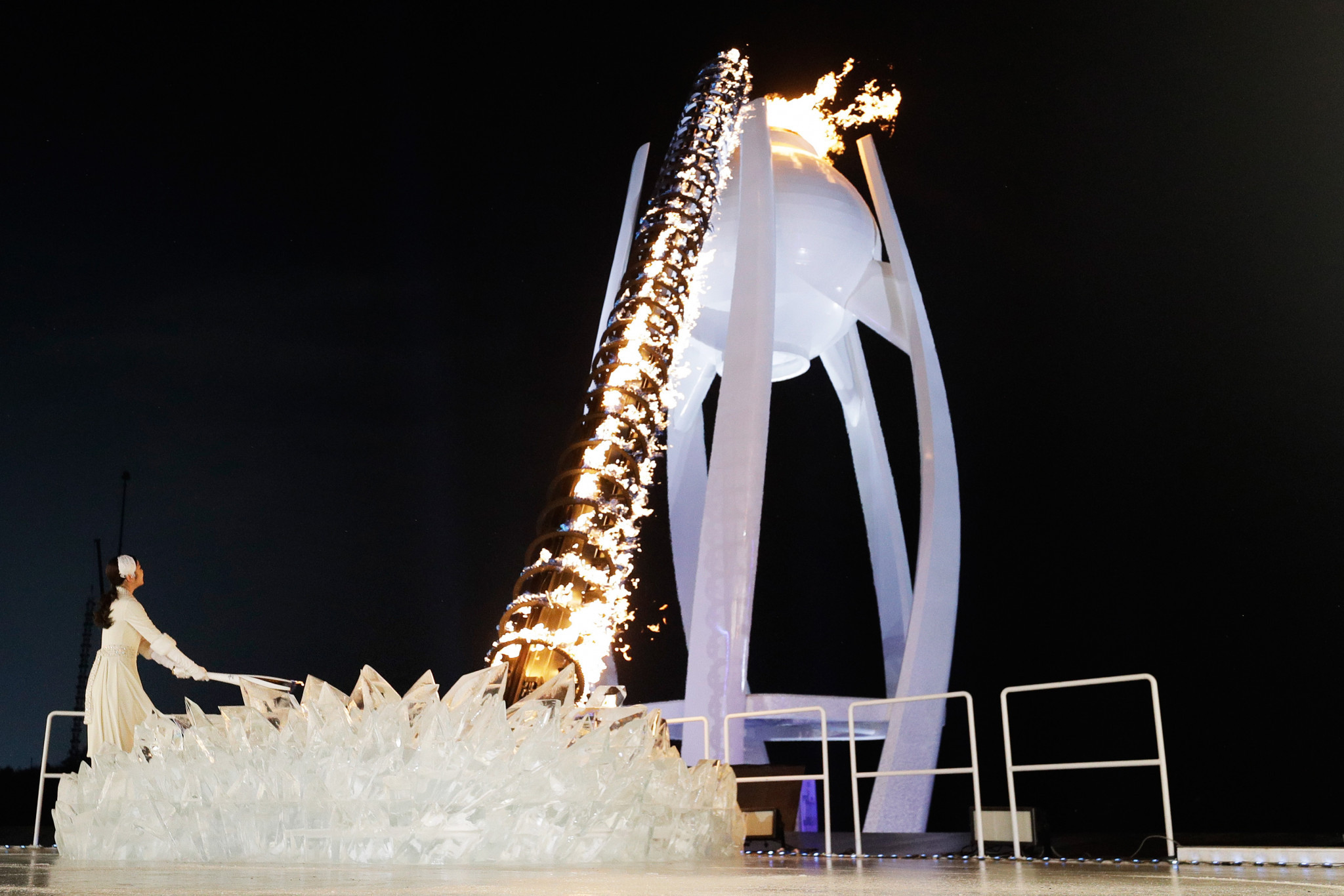 Kim Yuna lit the Olympic Cauldron at the close of the Opening Ceremony ©Getty Images