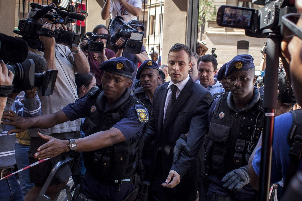 Oscar Pistorius arriving to hear his initial sentance last October ©Getty Images
