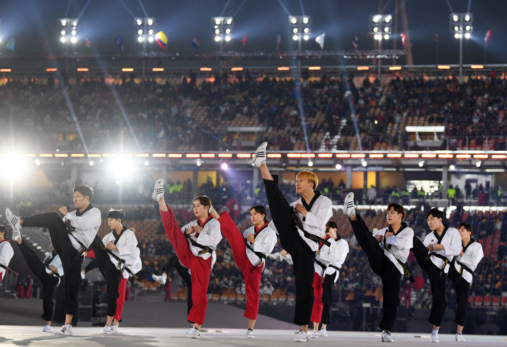 Demonstrators from both North and South Korea performed a series of routines before briefly joining together ©World Taekwondo
