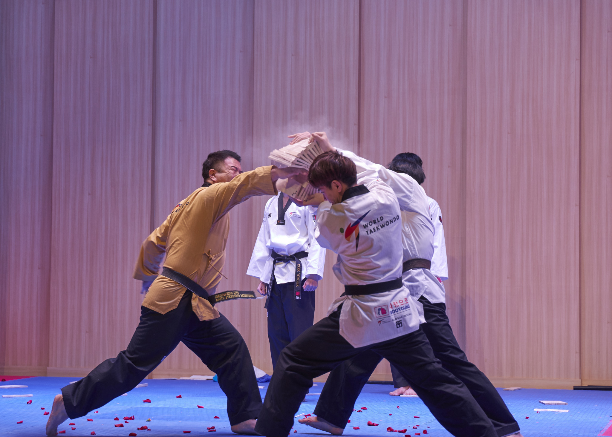 Punching and kicking planks of wood formed a key part of the demonstration ©World Taekwondo