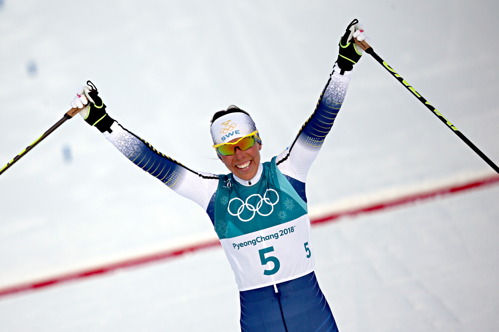 Sweden’s Charlotte Kalla claimed the first gold medal of Pyeongchang 2018 after winning the women’s 7.5 kilometres + 7.5km skiathlon event ©Getty Images