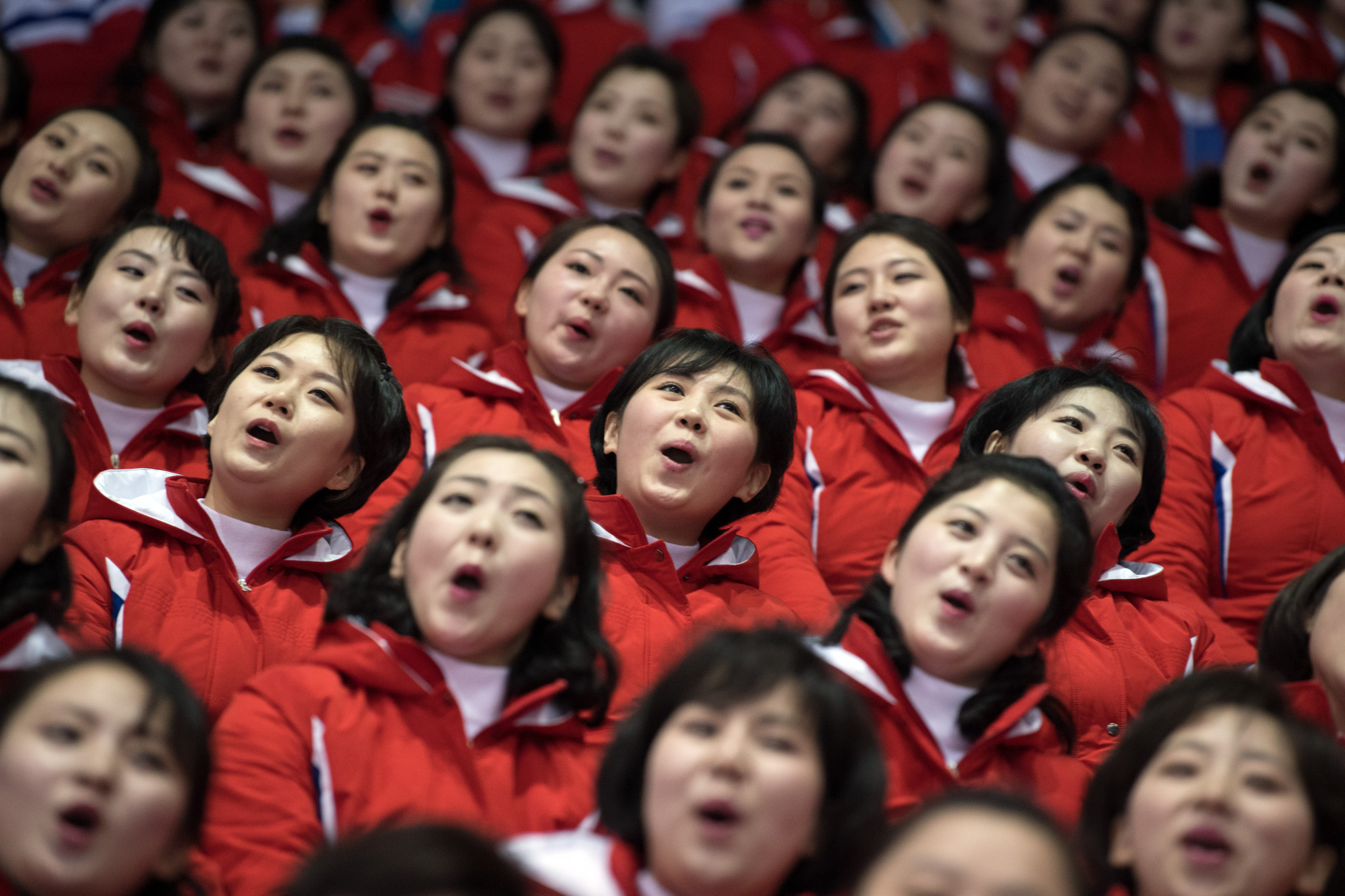 North Korea's cheerleaders stole the show at the ice hockey match between the Korean team and Switzerland ©Getty Images