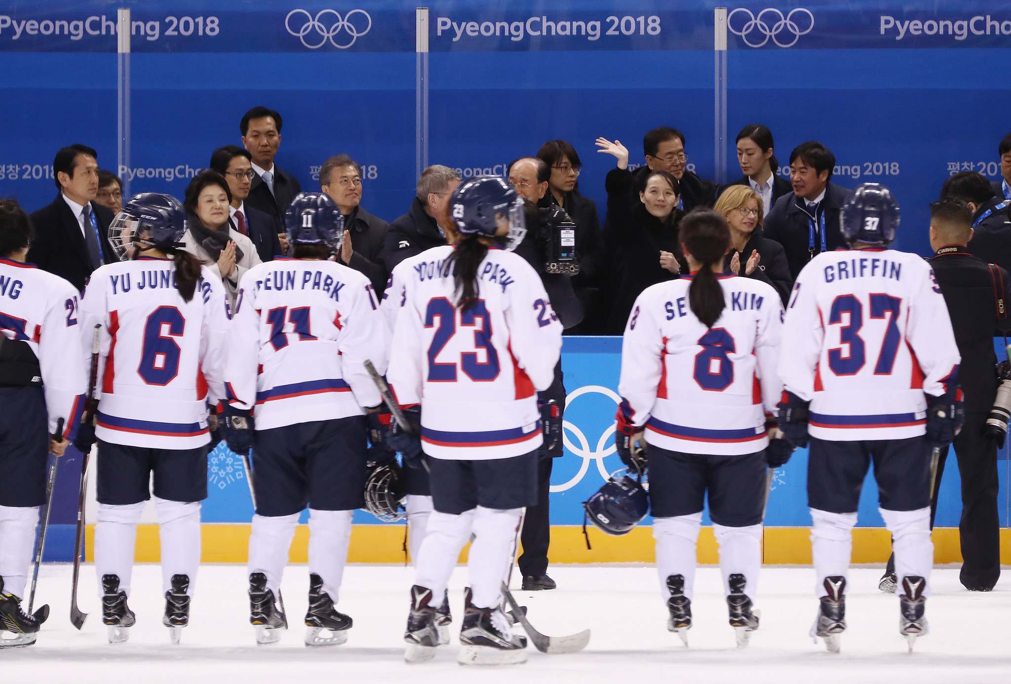 The unified women's ice hockey team made their historic debut against Switzerland ©Getty Images