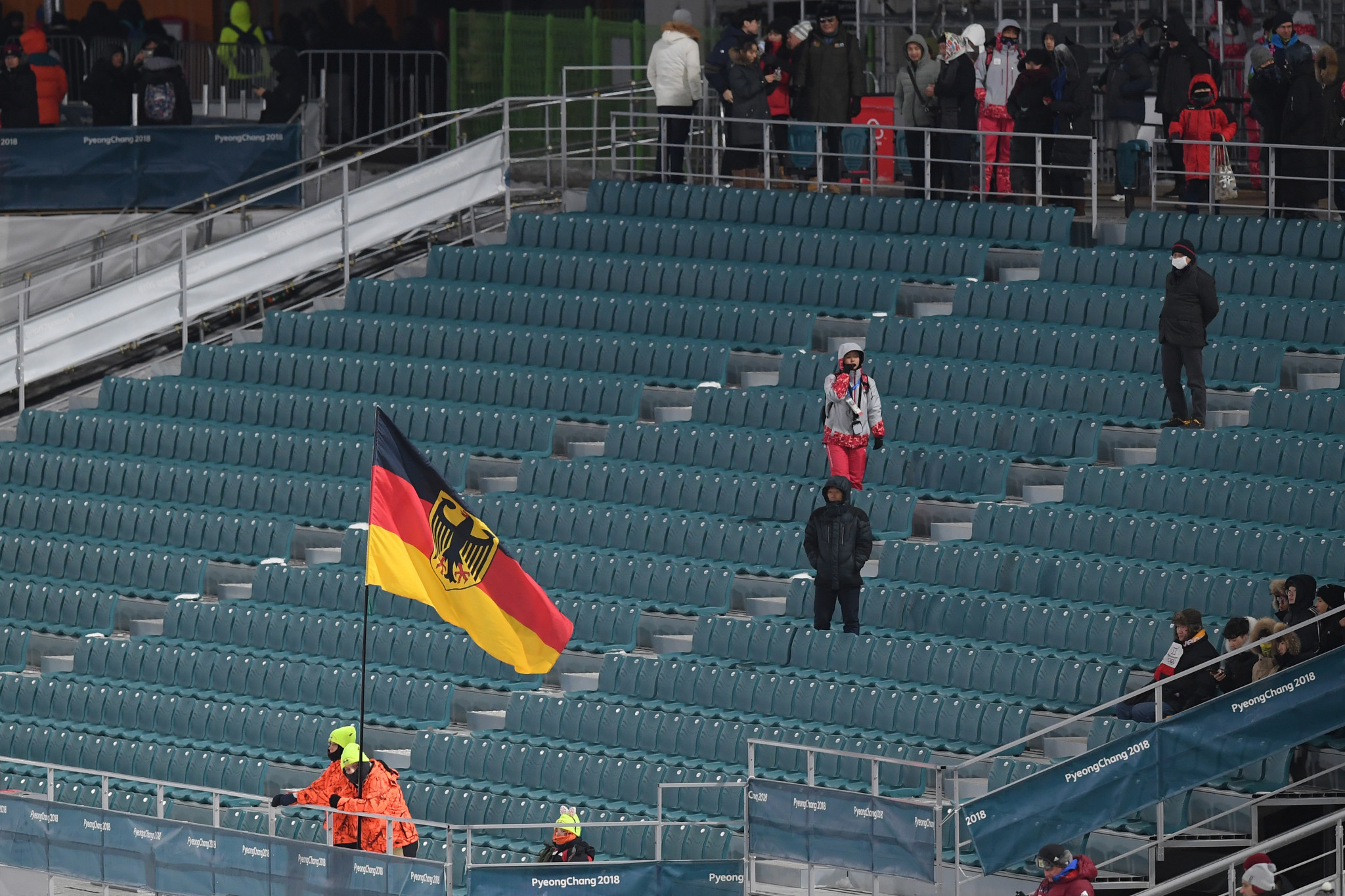 Empty seats in the stands before the start of the women's biathlon pursuit ©Getty Images
