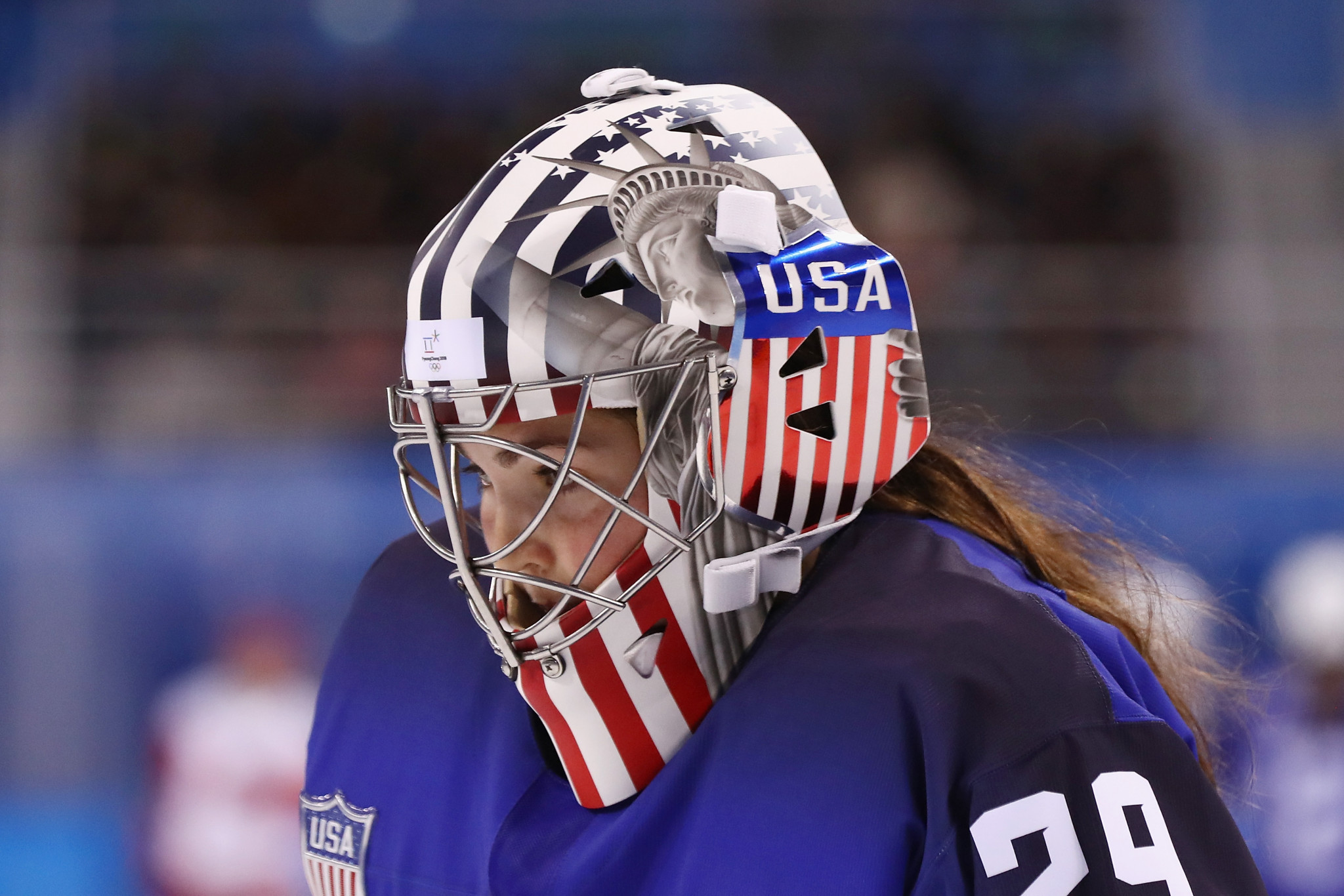 American ice hockey goaltenders Nicole Hensley and Alex Rigsby are free to wear helmets depicting the Statue of Liberty ©Getty Images