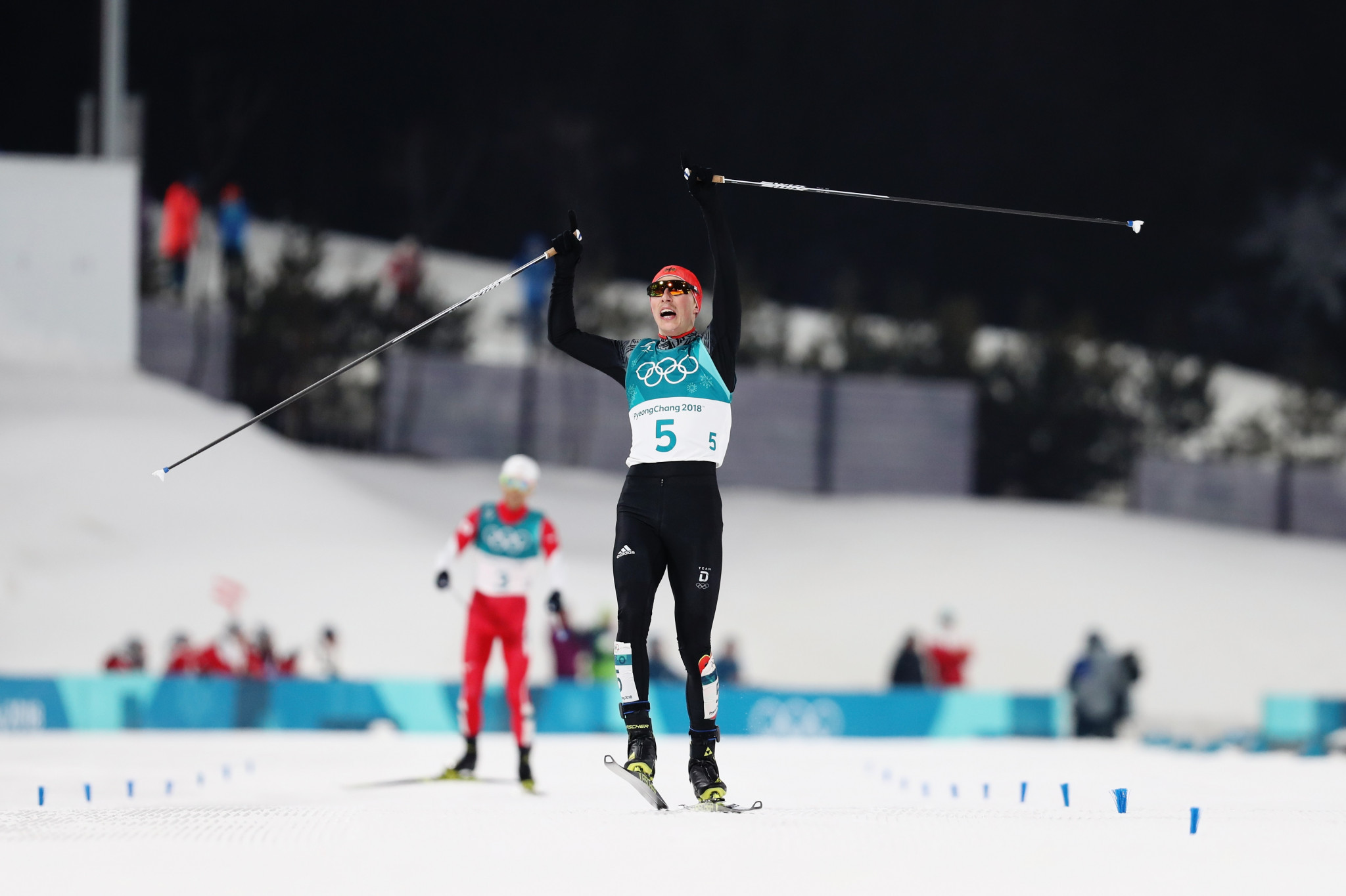 Germany’s Eric Frenzel retained his Nordic Combined Olympic title today after coming out on top in the individual Gundersen normal hill/10 kilometres event at Pyeongchang 2018 ©Getty Images