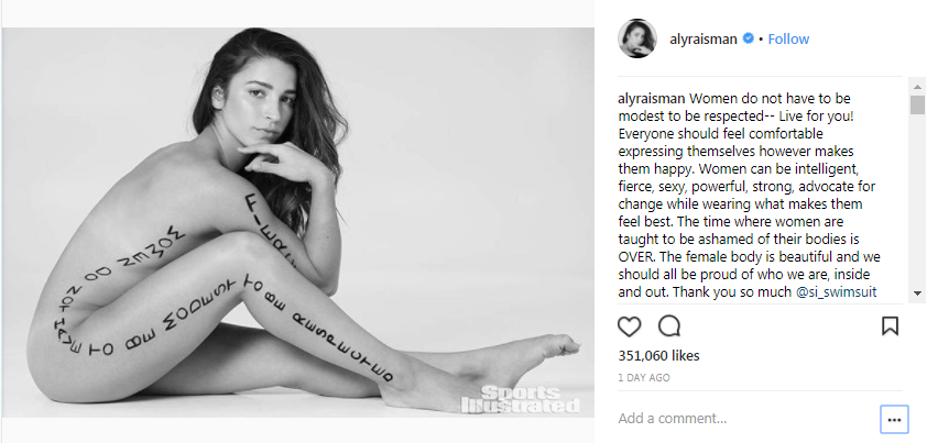 Aly Raisman posted on Instagram telling women to be comfortable to express themselves ©Instagram