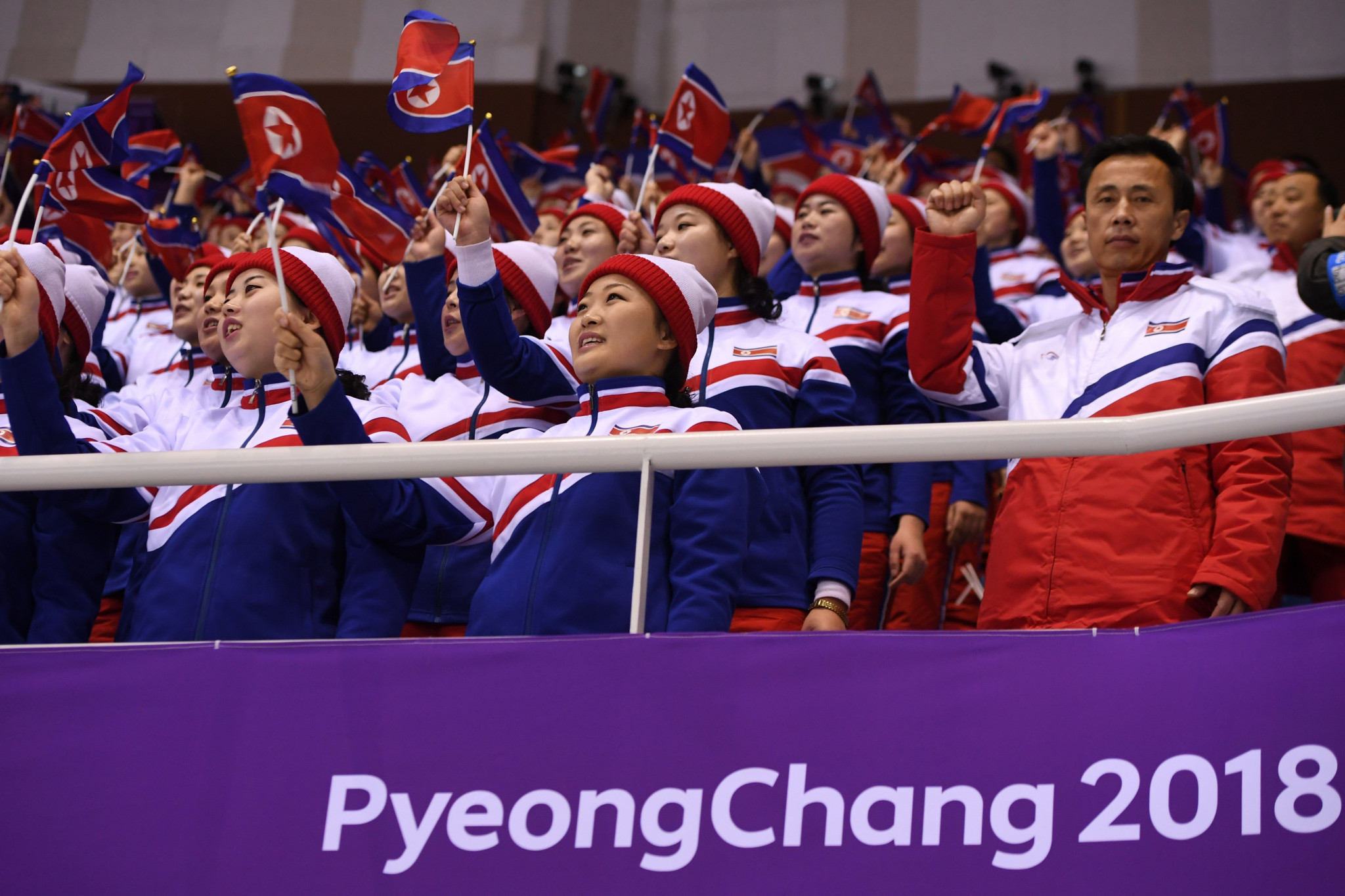 North Korean cheerleaders were again out in force today, this time at figure skating ©Getty Images
