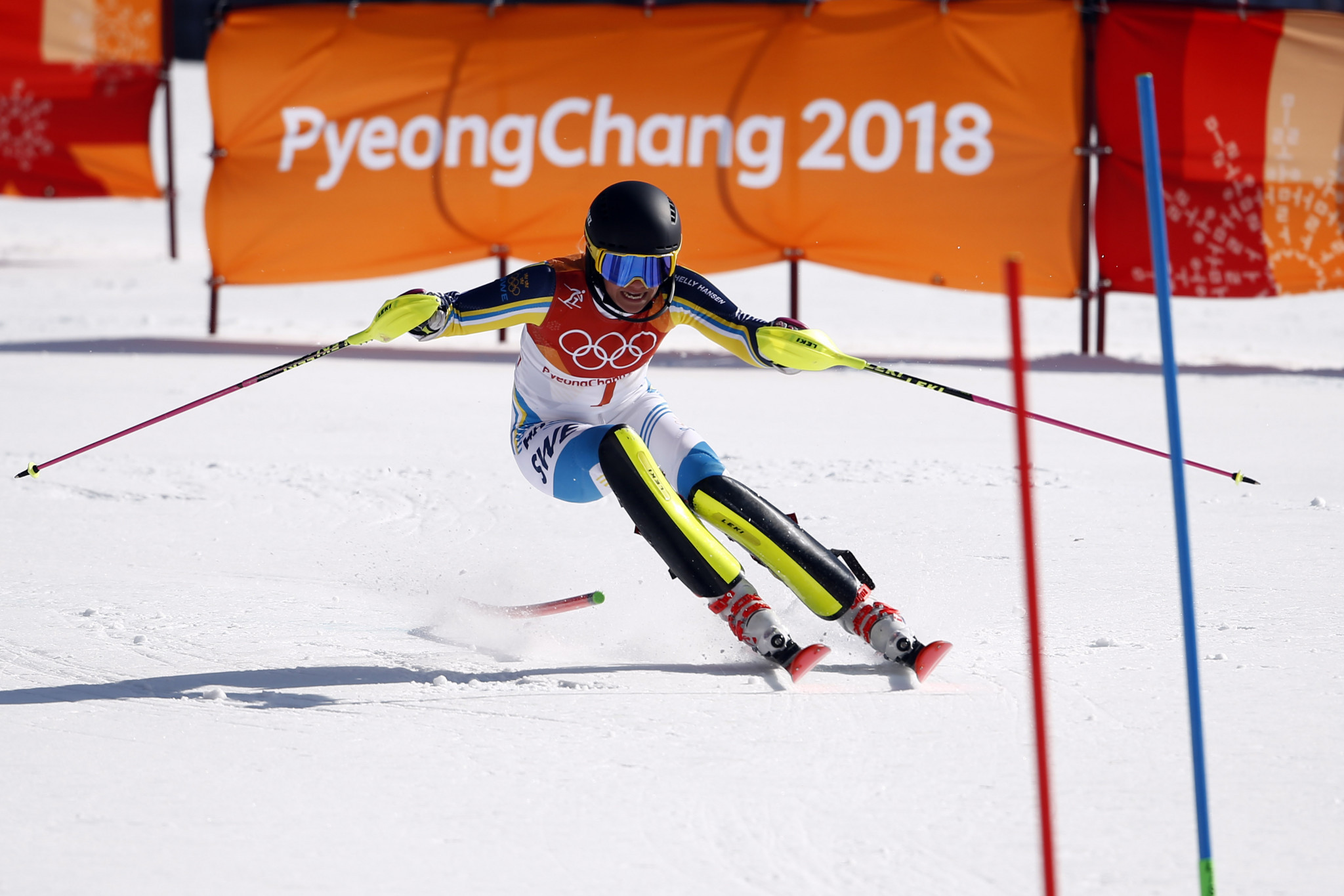 Hansdotter chooses perfect moment for first major gold medal with victory in women's slalom at Pyeongchang 2018