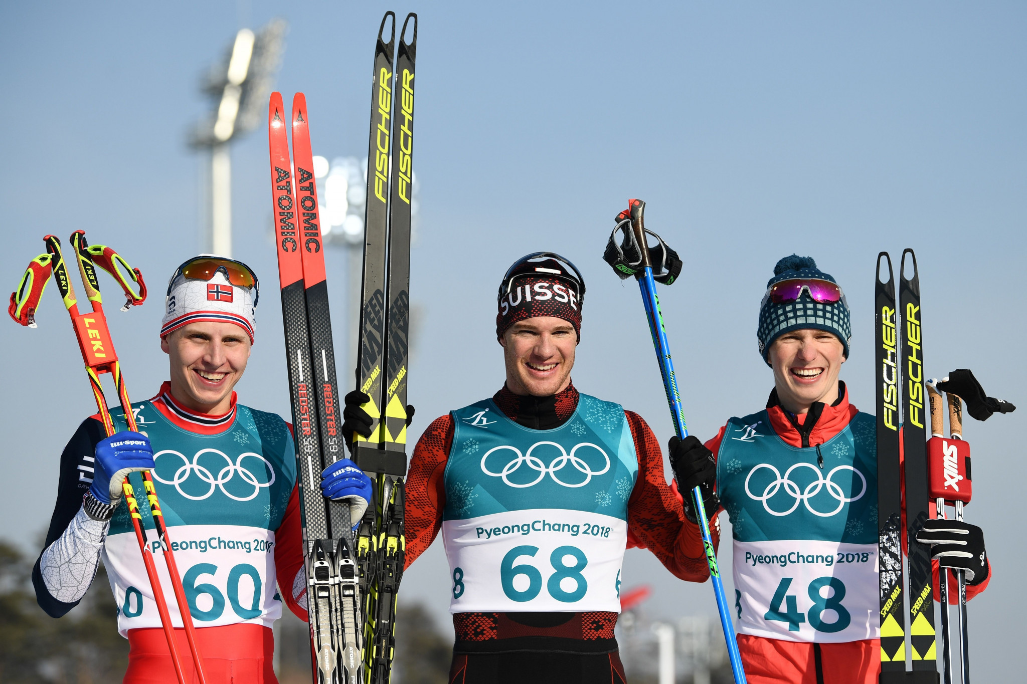 The three medal winners pose following the race today ©Getty Images
