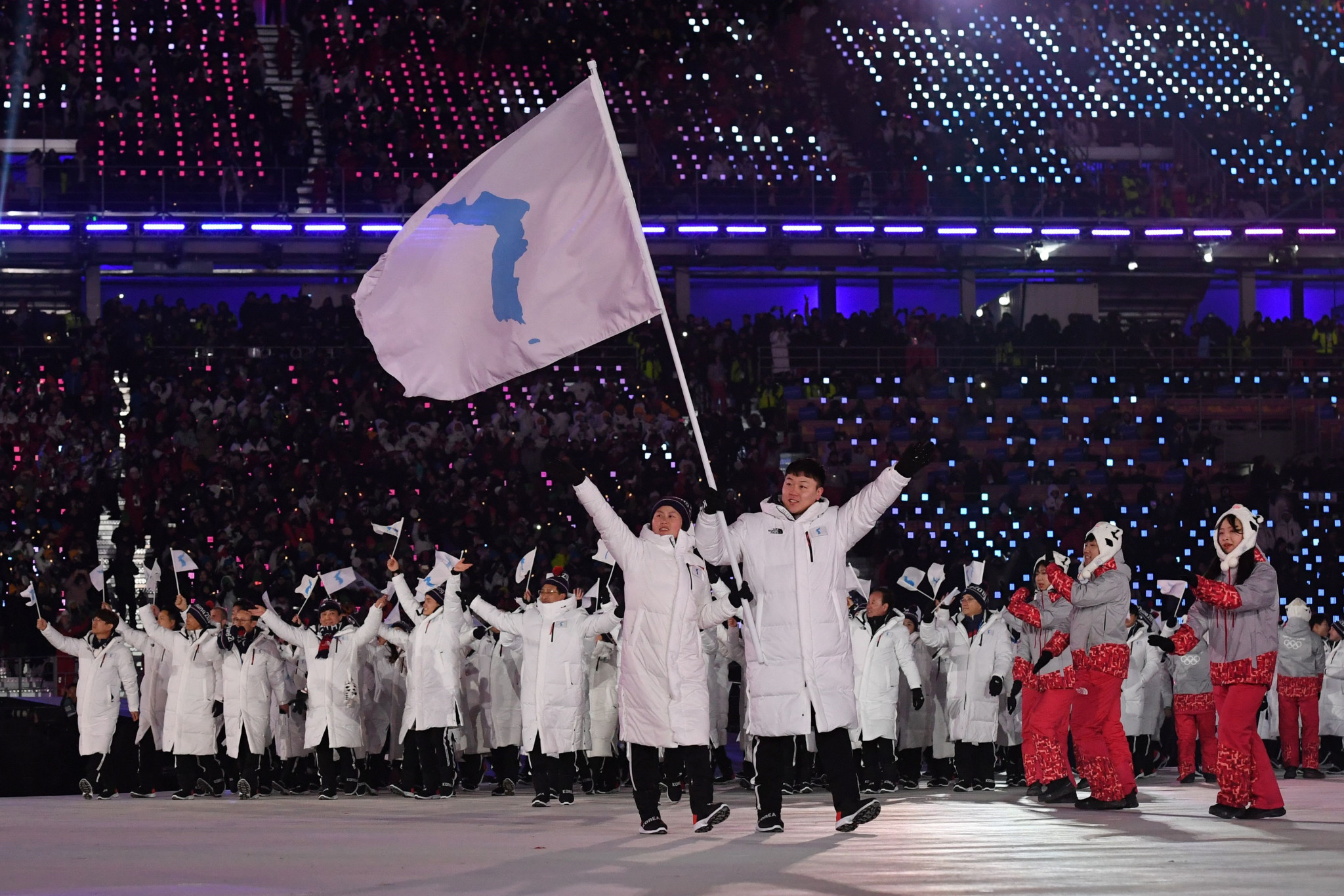 North Korea and South Korea marched together under the unification flag at the Opening Ceremony of Pyeongchang 2018 but a final agreement was only reached at late notice ©Getty Images