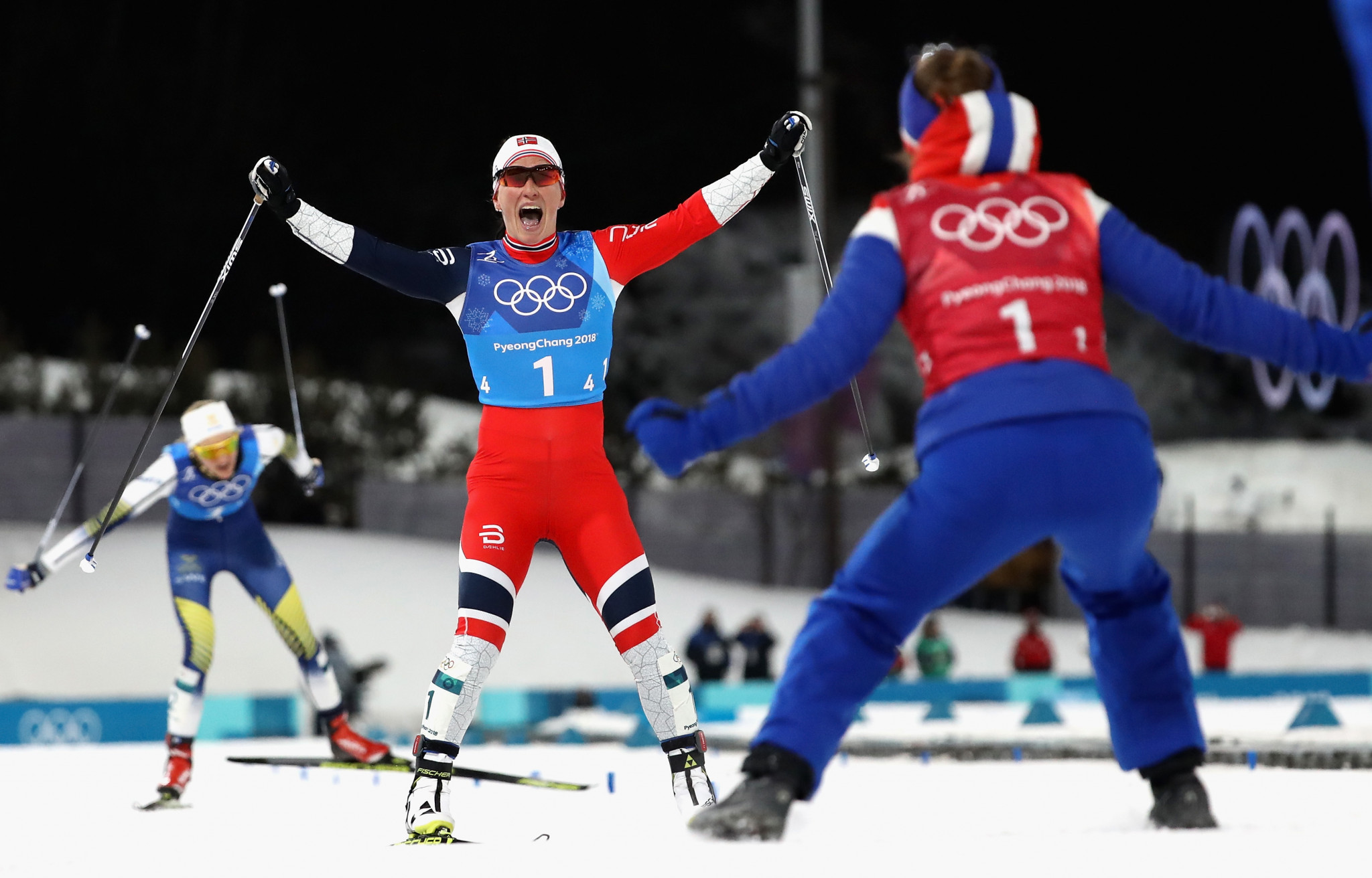 Marit Bjørgen has equalled the record for the most medals won by a Winter Olympian after anchoring Norway to victory in the women’s cross-country skiing 4x5 kilometres relay at Pyeongchang 2018 ©Getty Images