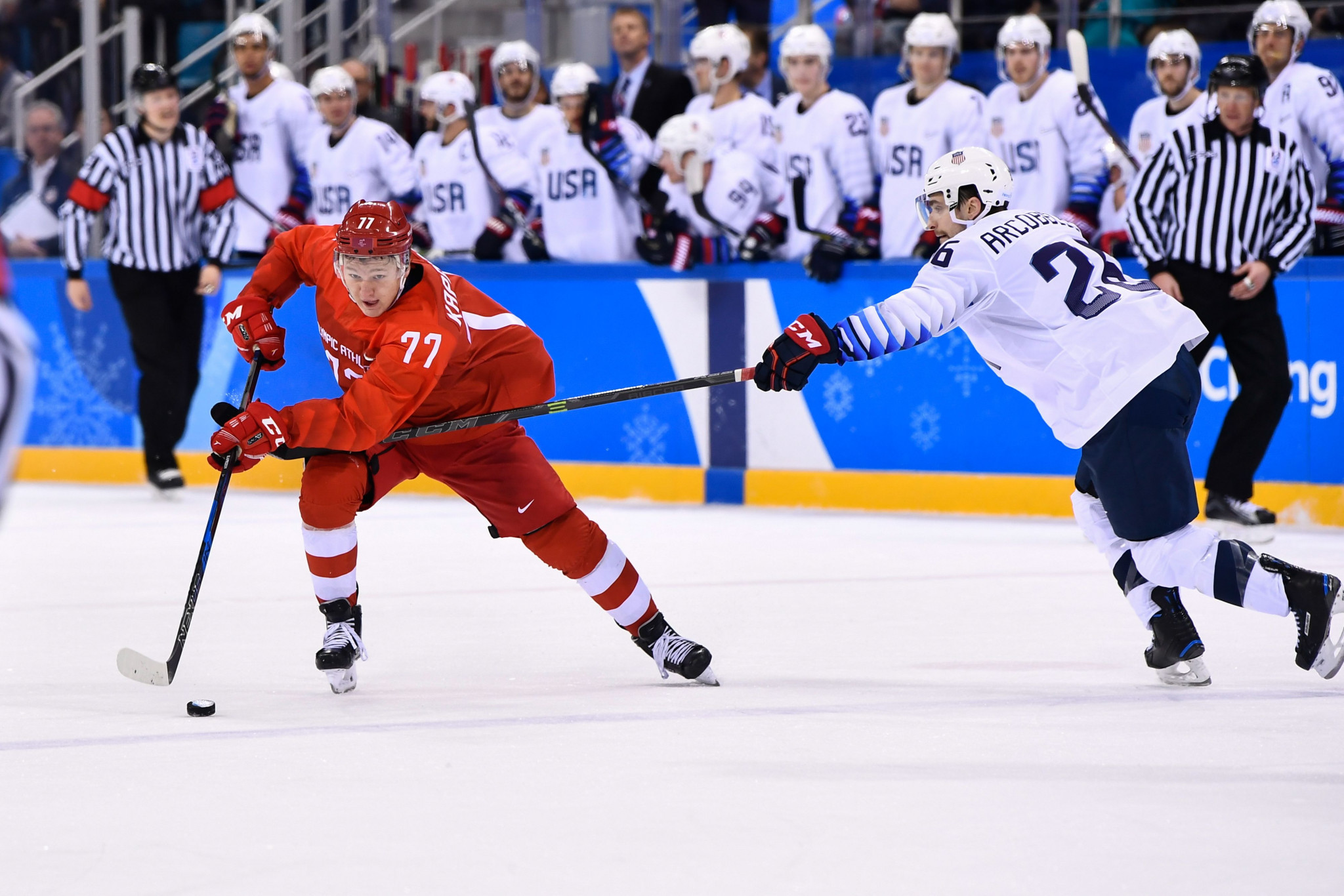 The Olympic Athletes from Russia thrashed United States today in ice hockey ©Getty Images