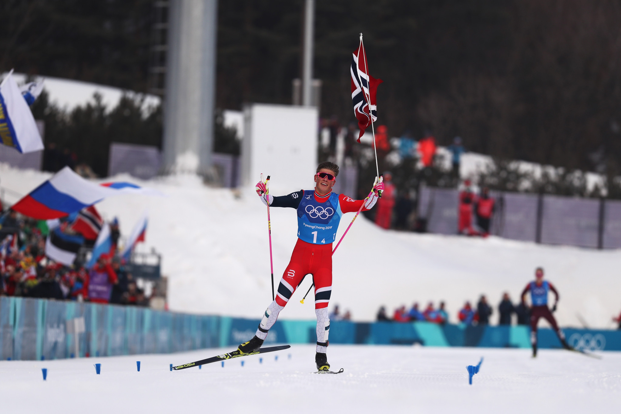 Johannes Høsflot Klæbo sealed Norway's victory in the men’s 4x10 kilometres relay at Pyeongchang 2018 today ©Getty Images