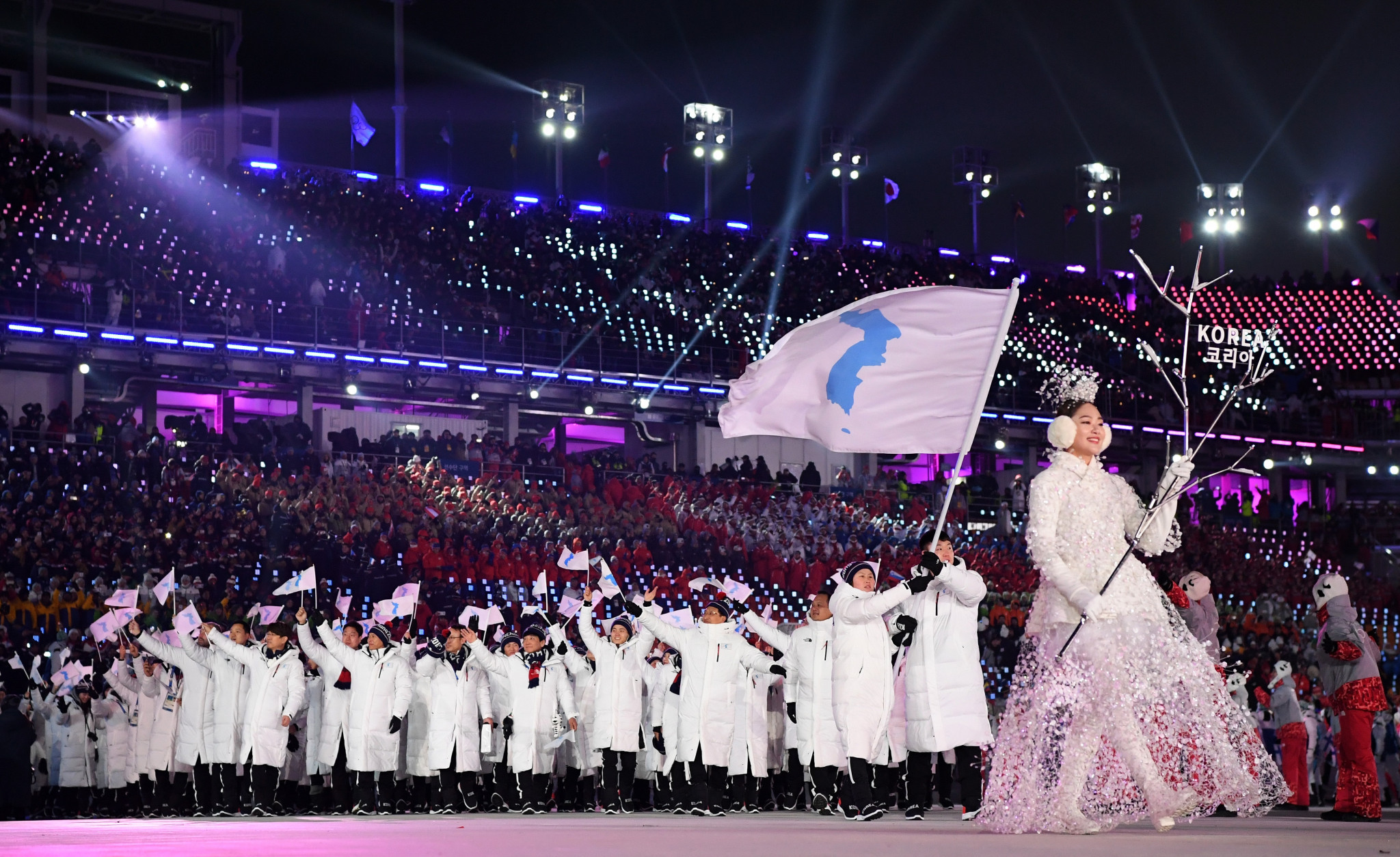 The two Koreas marched together under the unification flag at the Opening Ceremony of Pyeongchang 2018 ©Getty Images