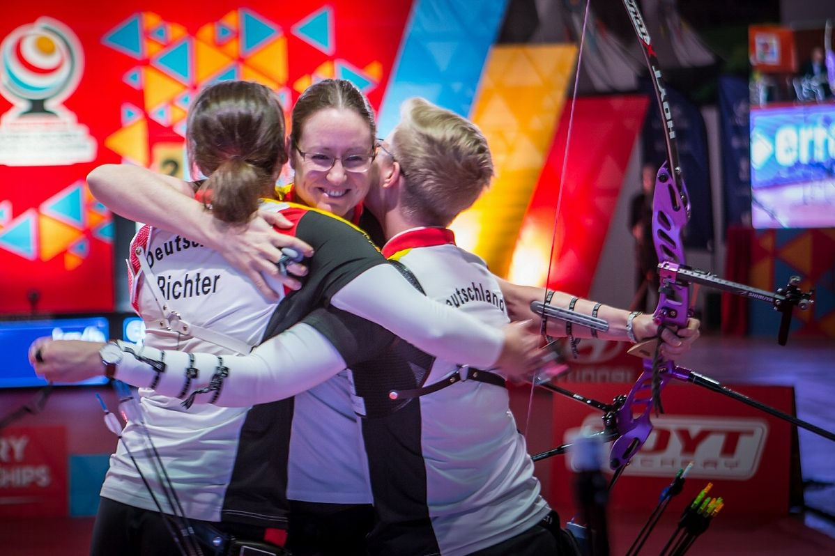 Germany secured a surprise gold in the women's team recurve event with a win over Russia ©World Archery