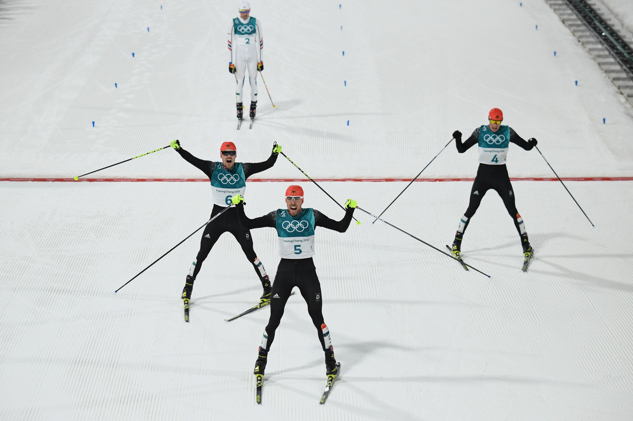 Germany swept the podium in the men's large hill 10km Nordic combined event ©Getty Images