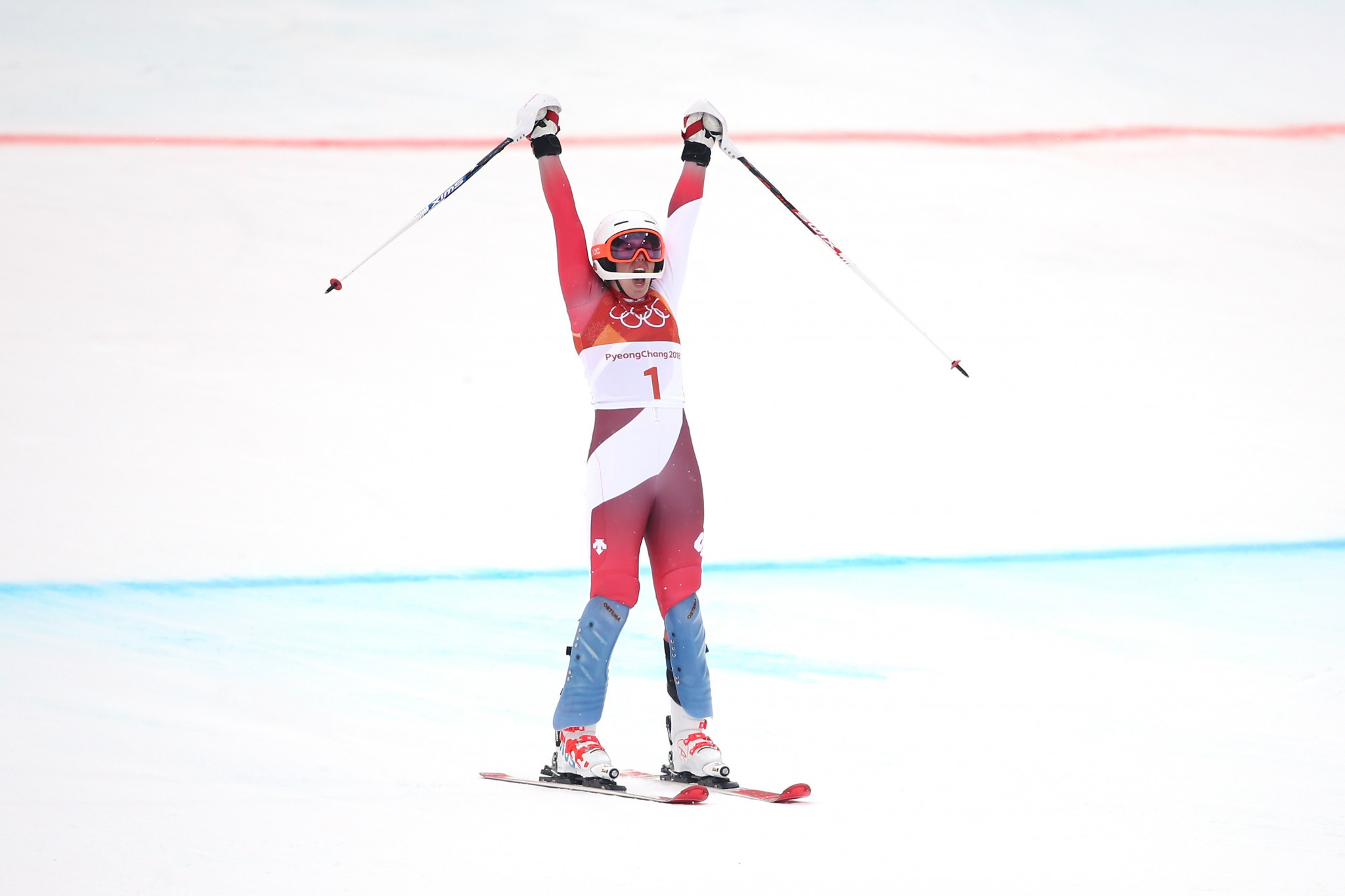 Switzerland’s Michelle Gisin held off the challenge of pre-event favourite Mikaela Shiffrin to win the women’s Alpine combined gold medal at Pyeongchang 2018 today ©Getty Images