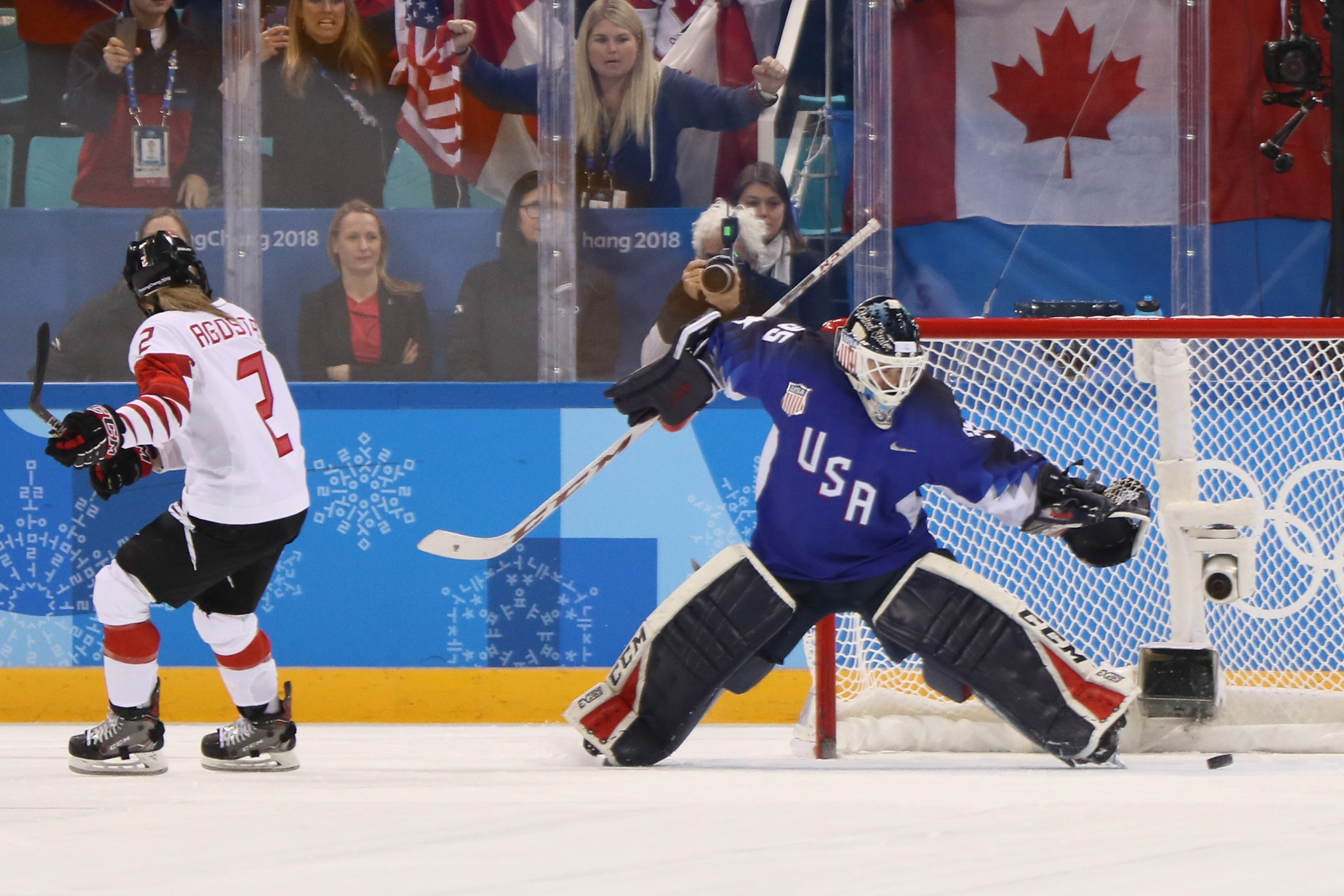 Maddie Rooney's save from Meghan Agosta handed the US a 3-2 shoot-out success ©Getty Images