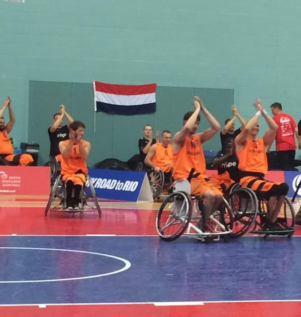 The Dutch men celebrate their victory over Sweden