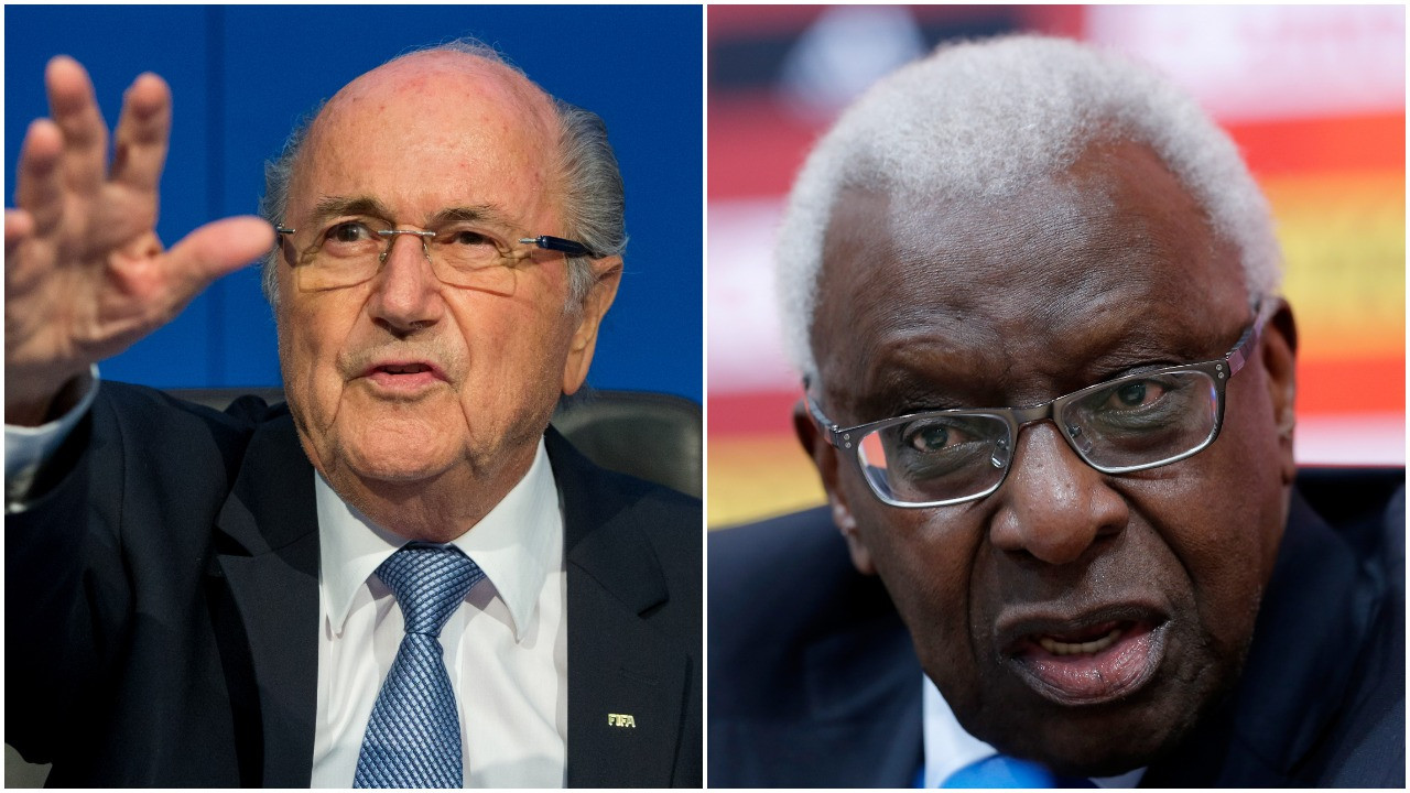 Sepp Blatter and Lamine Diack, former Presidents of FIFA and IAAF, were among leading figures in world sport Jean-Marie Weber worked with when he was head of ISL before it went bankrupt in 2001 with $300 million debts ©Getty Images