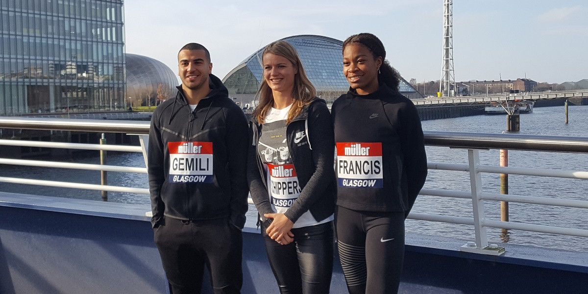 Dafne Schippers, centre, is among the leading names competing at the IAAF World Indoor Tour event in Glasgow ©British Athletics 