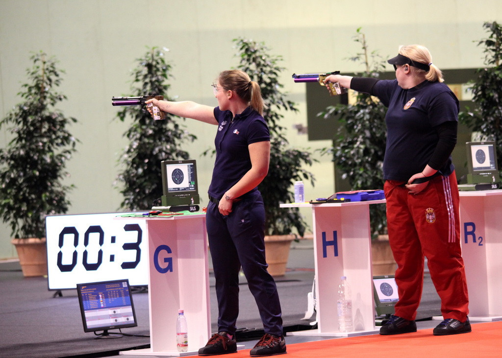 Celine Goberville triumphed in the women's 10m air pistol final ©ESC