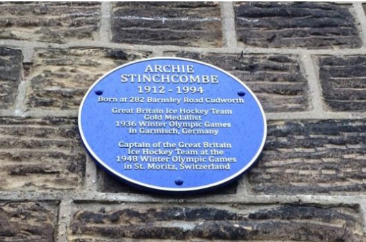 A commemorative plaque has been unveiled in Barnsley to mark where Archie Stinchcombe, a member of Britain's gold medal winning ice hockey team at the 1936 Winter Olympic Games, has been unveiled ©Twitter