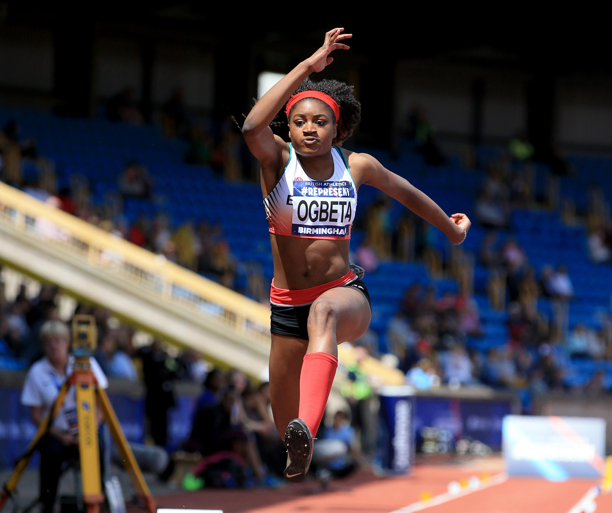 Naomi Ogbeta, British indoor triple jump champion, has helped promote entry to the Great Manchester Run ©Getty Images