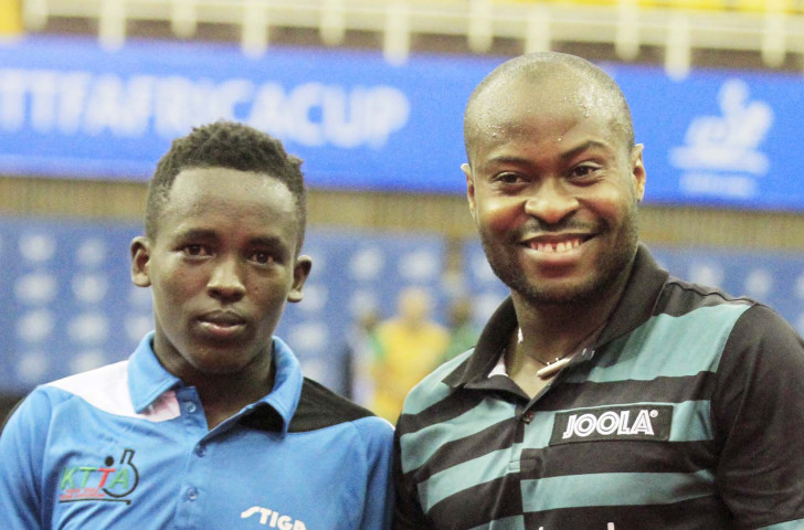 Kenya's 17-year-old Brian Mutua met his idol Quadri Aruna in the group stage matches ©IITF