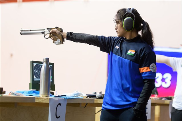 Manu Bhaker won her second gold medal of the event ©ISSF