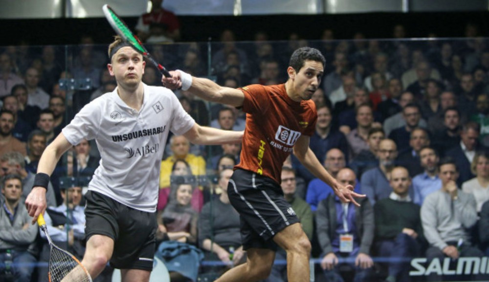 Tarek Momen battled past James Willstrop in his quarter-final match ©PSA